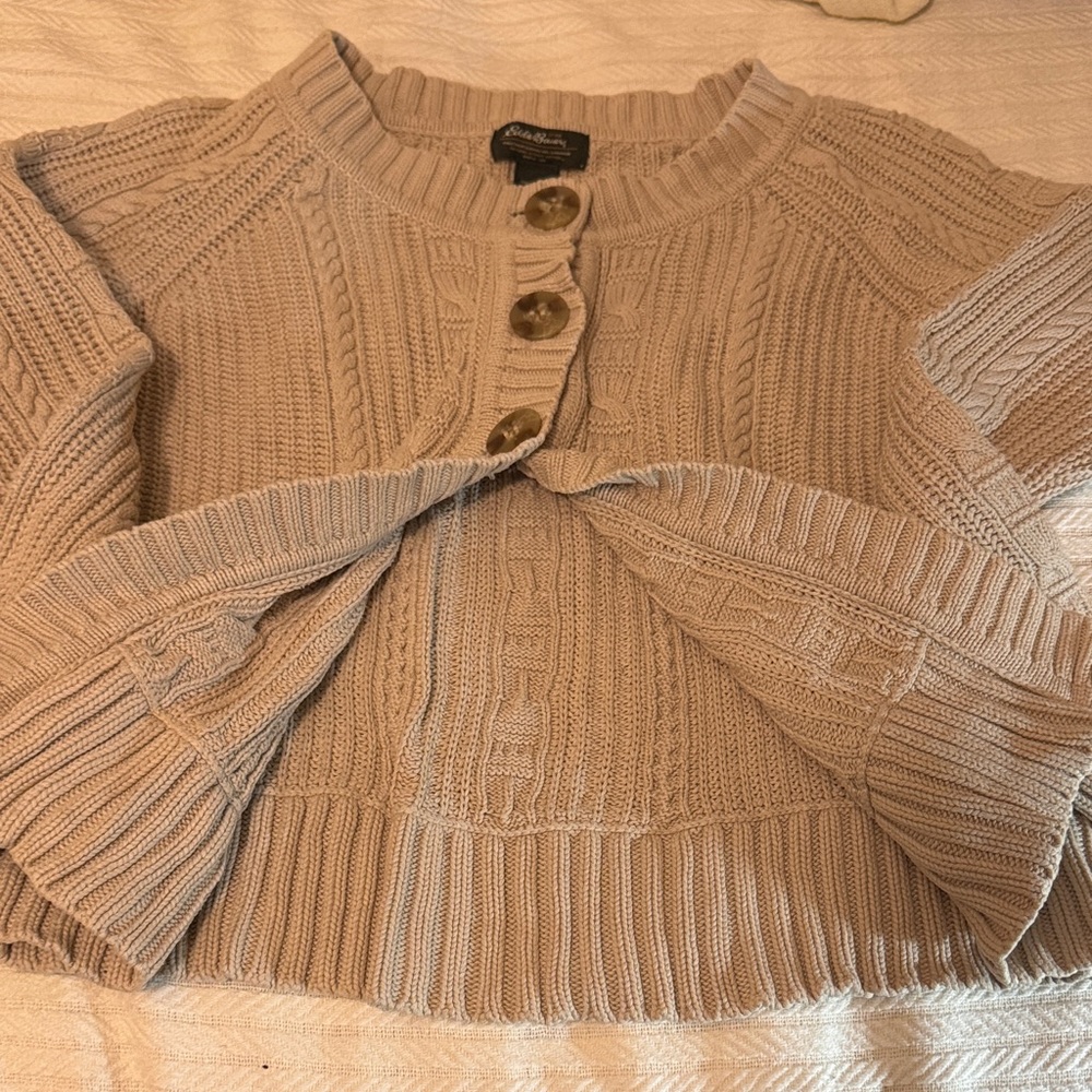 Eddie Bauer Beige Cable Knit Cardigan - Picture 4 of 4